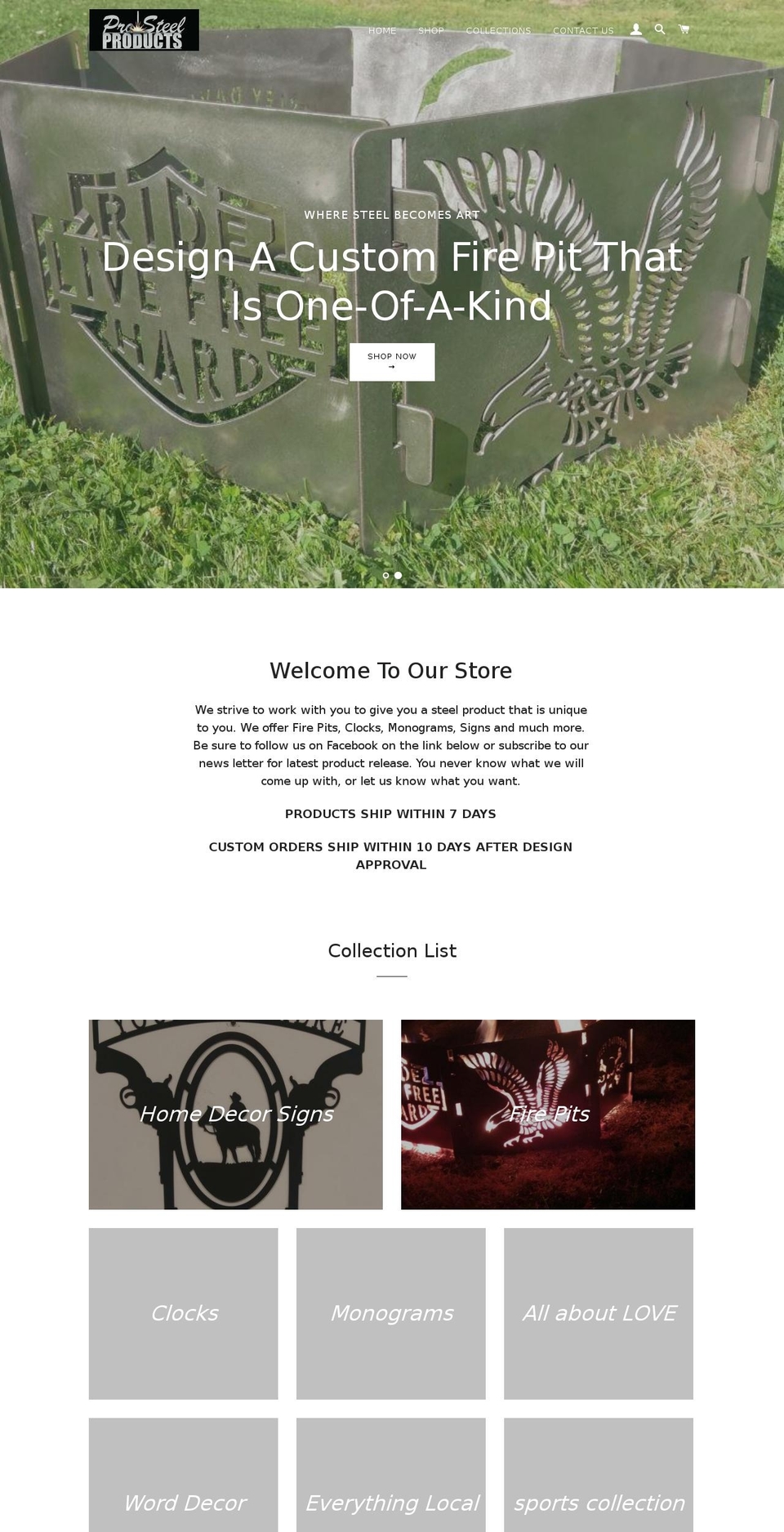 prosteelproducts.com shopify website screenshot