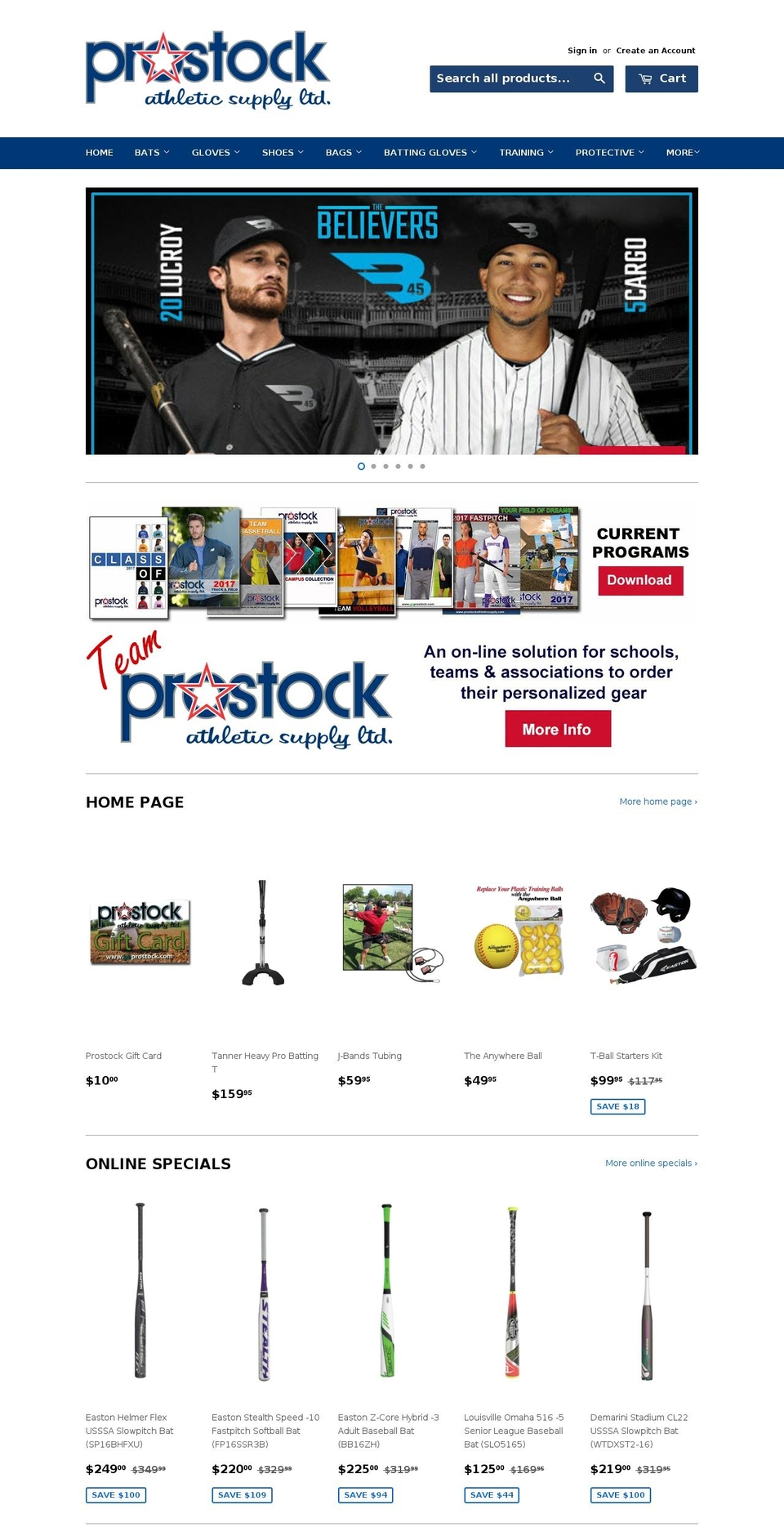 prostockathleticsupply.com shopify website screenshot