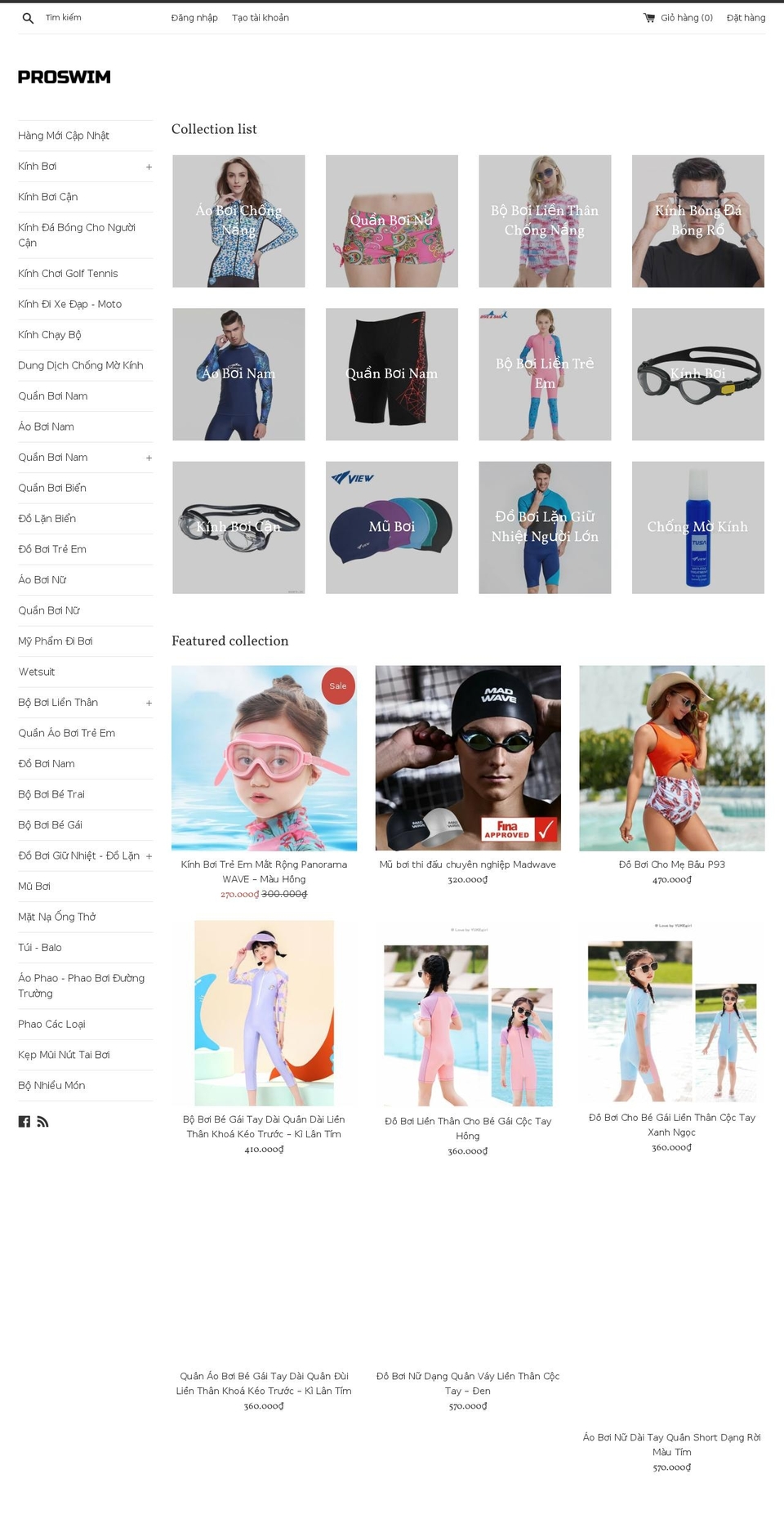 proswim.vn shopify website screenshot
