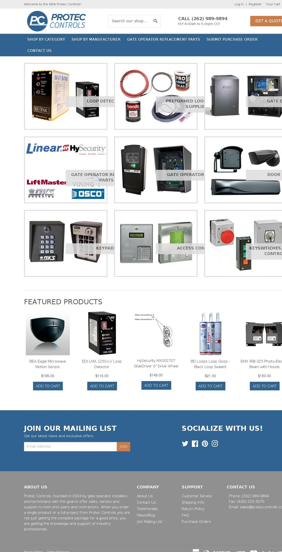 proteccontrols.com shopify website screenshot