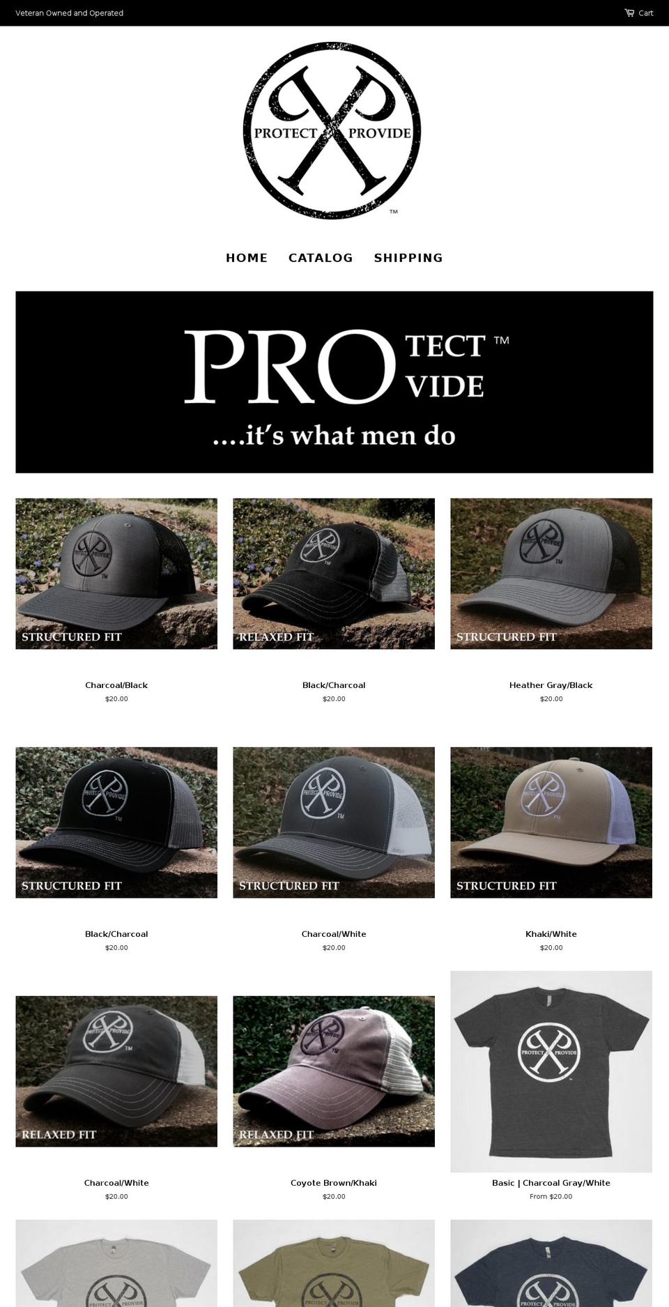 protectandprovideapparel.com — Shopify storefront screenshot