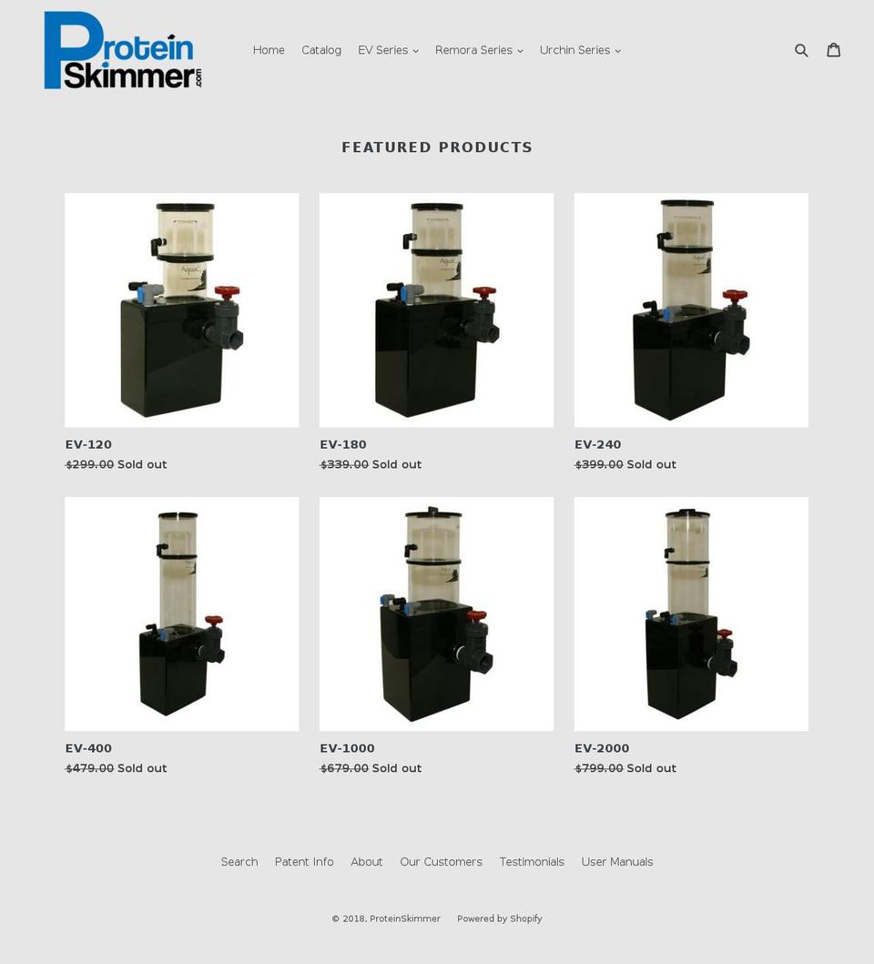 proteinskimmer.com shopify website screenshot