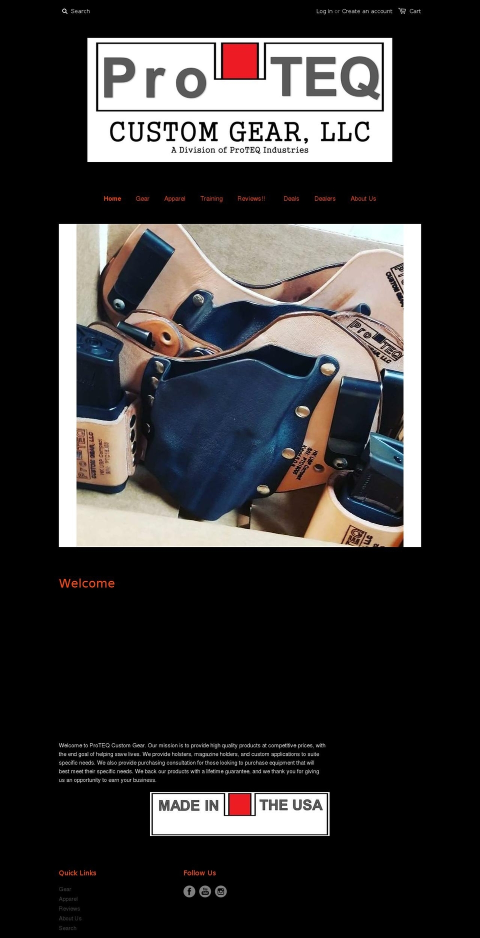 proteqcustomgear.com shopify website screenshot