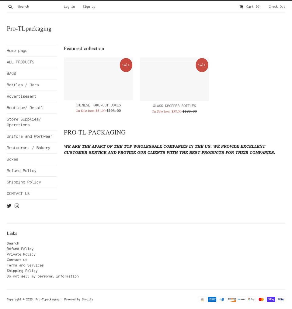 protlpackaging.com shopify website screenshot