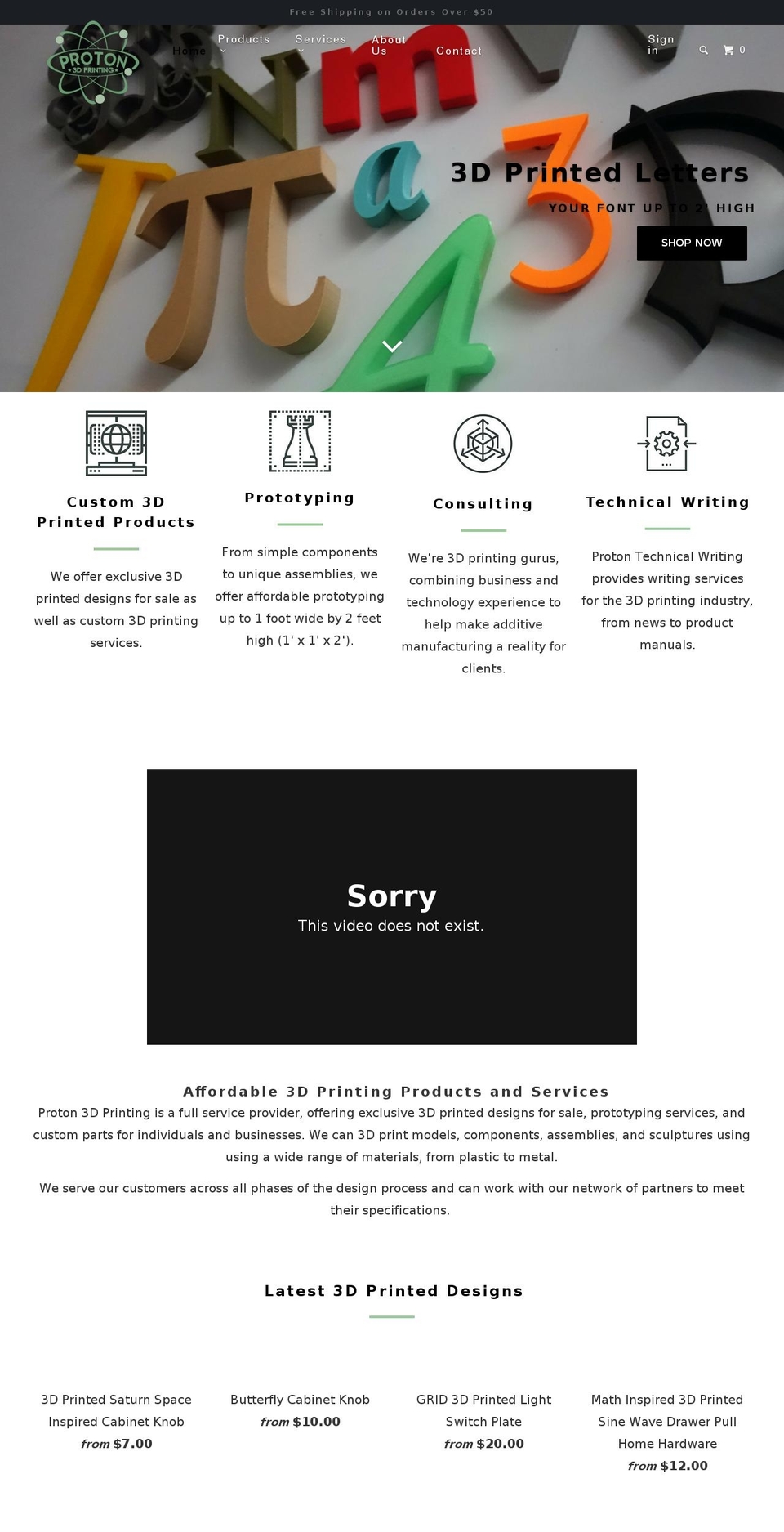 proton3dprinting.com shopify website screenshot