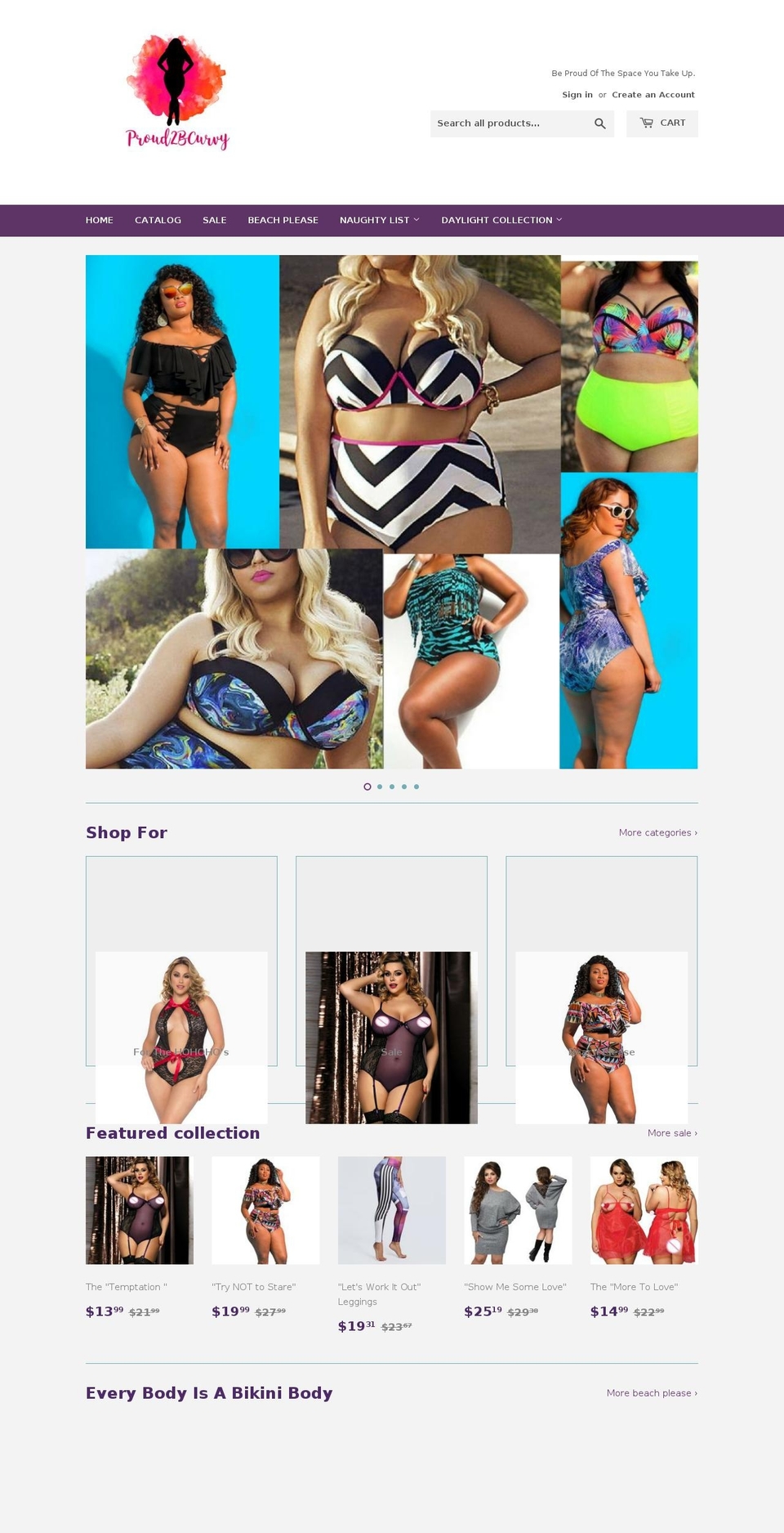 proud2bcurvy.com — Shopify storefront screenshot