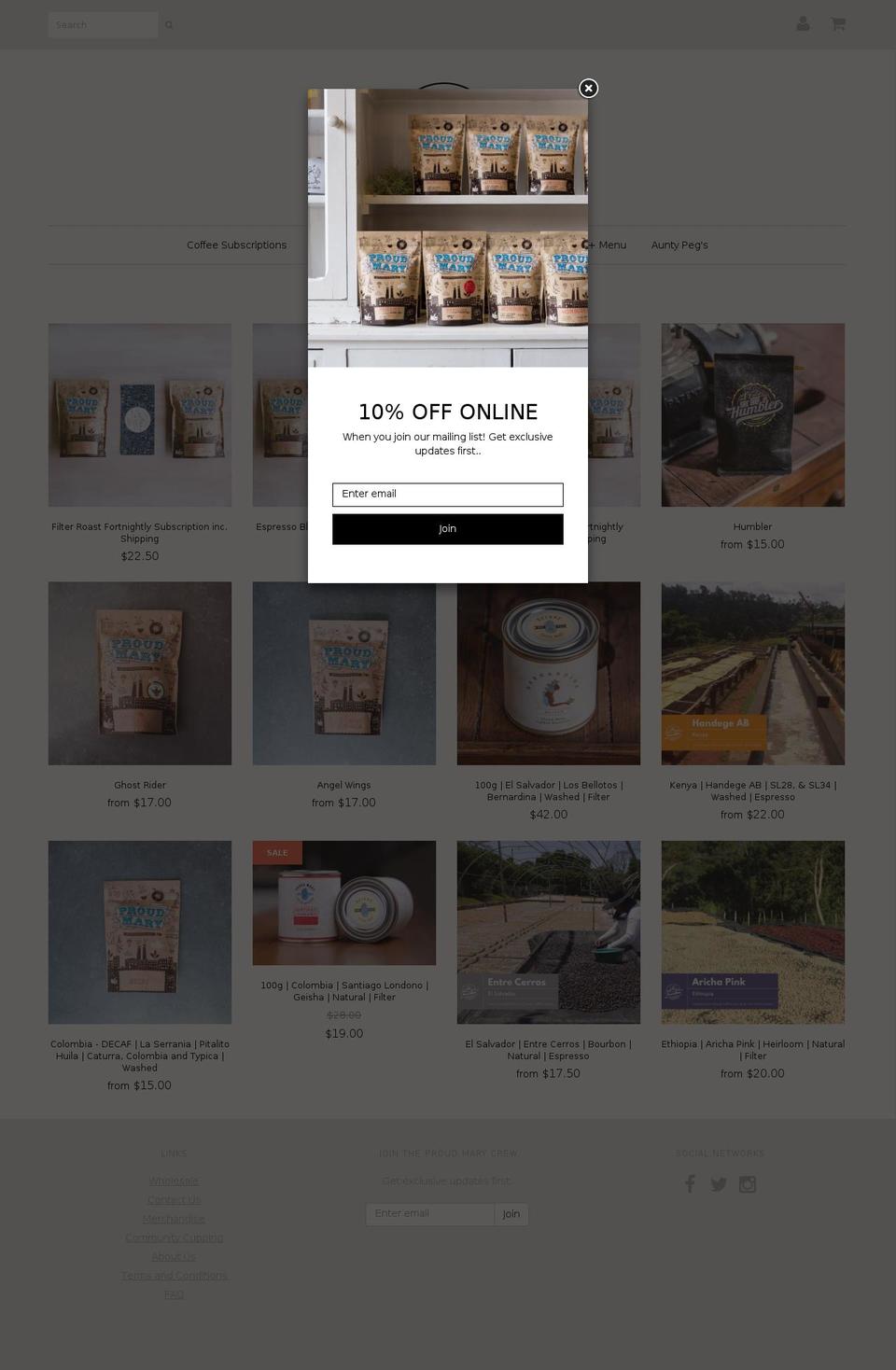 proudmarycoffee.com.au shopify website screenshot