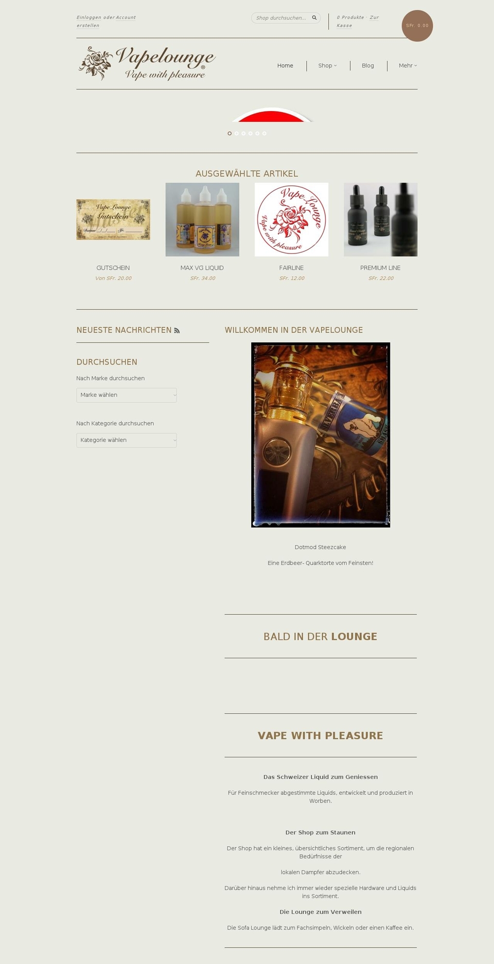 Vapelounge Coffee Shopify theme site example provape.ch