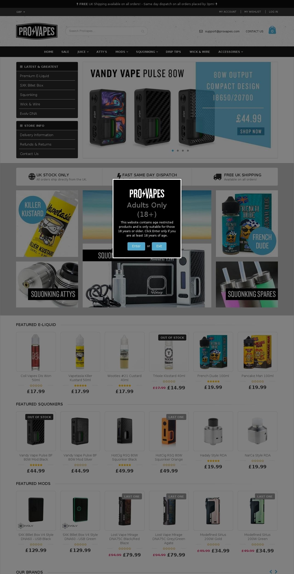 provapes.com shopify website screenshot