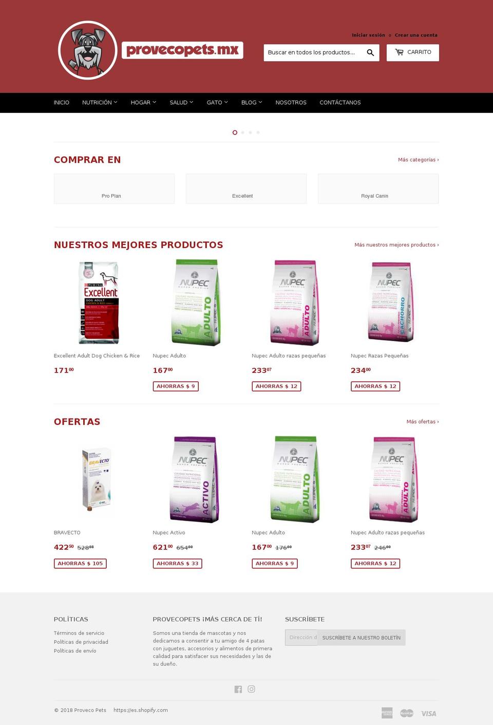 provecopets.mx shopify website screenshot