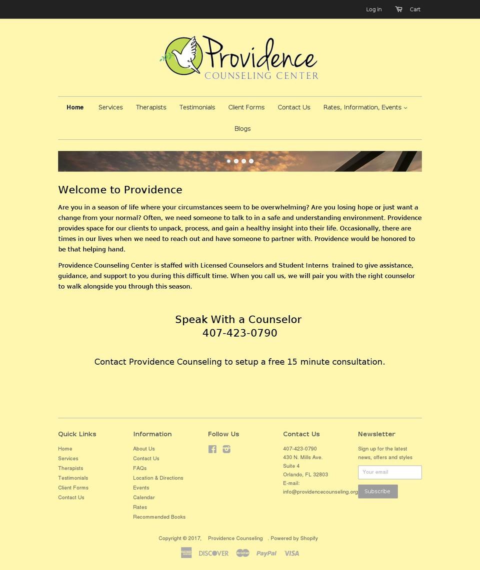 providencecounseling.org shopify website screenshot