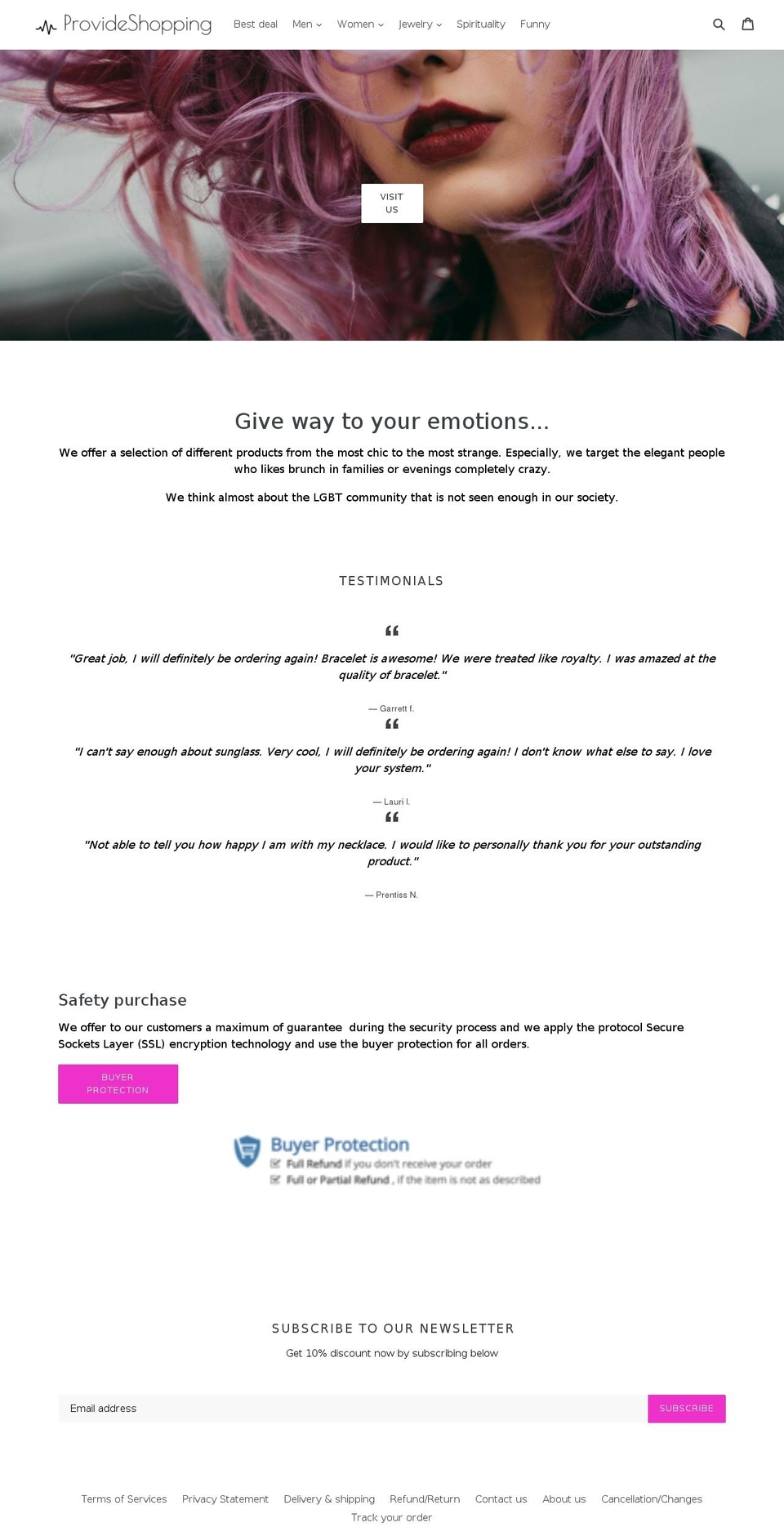 provideshopping.com shopify website screenshot