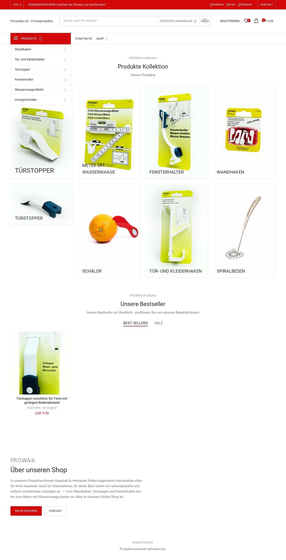 Woodmart Shopify theme site example prowa-produkte.ch