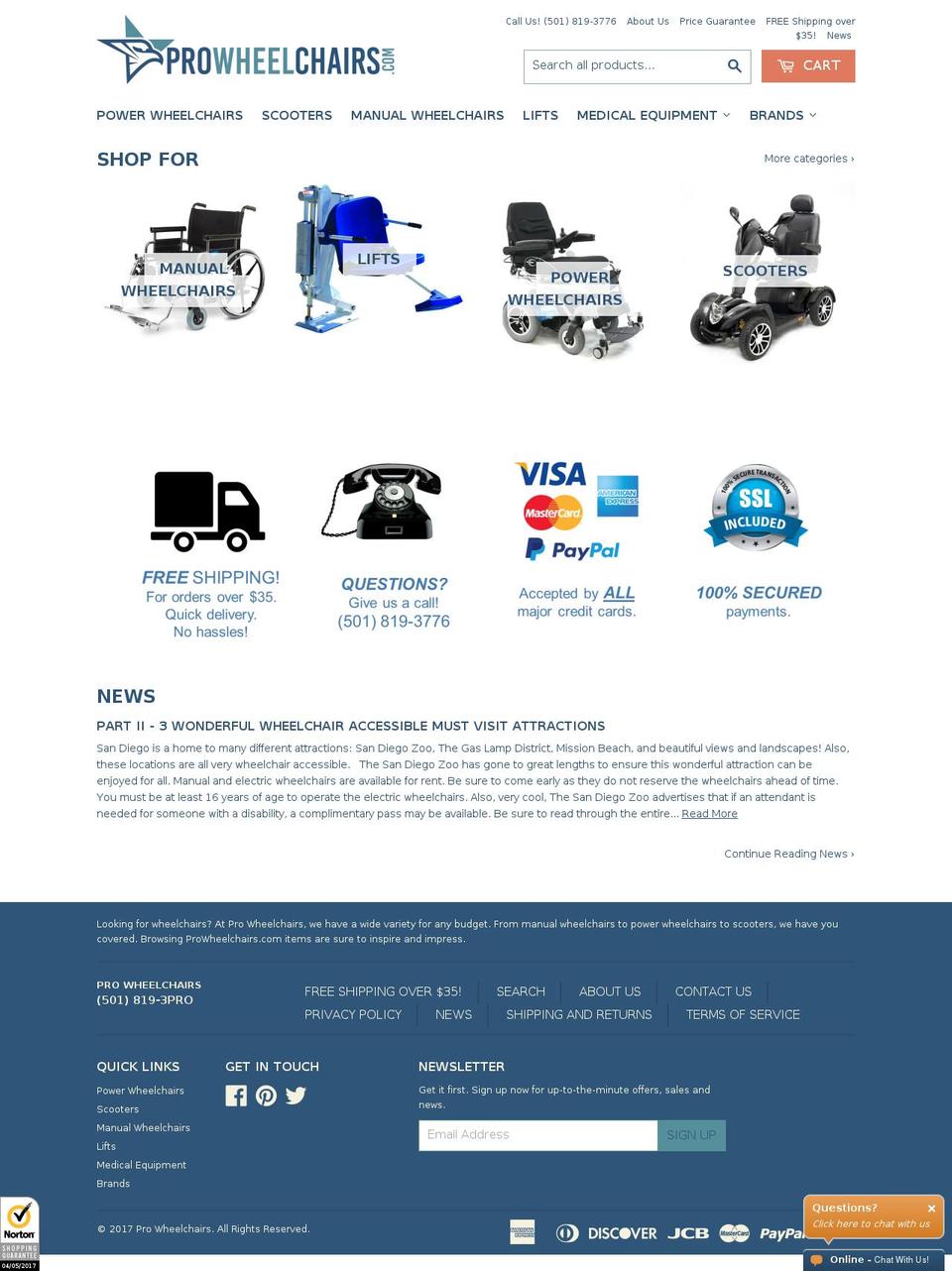 prowheelchairs.com shopify website screenshot