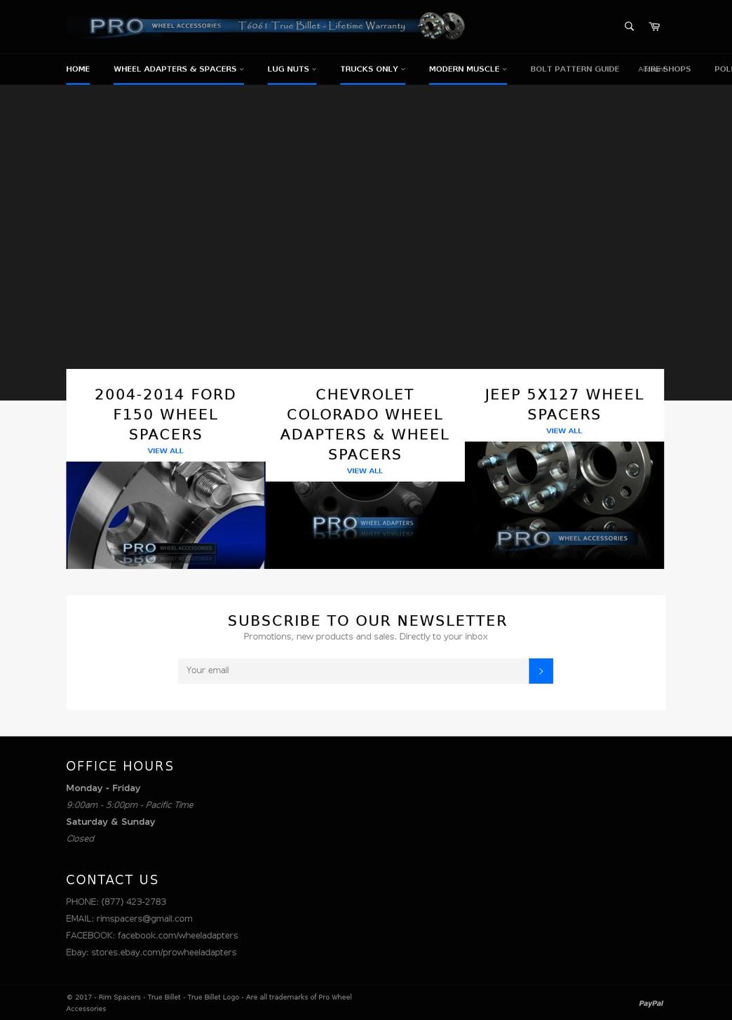 prowheelspacers.com shopify website screenshot