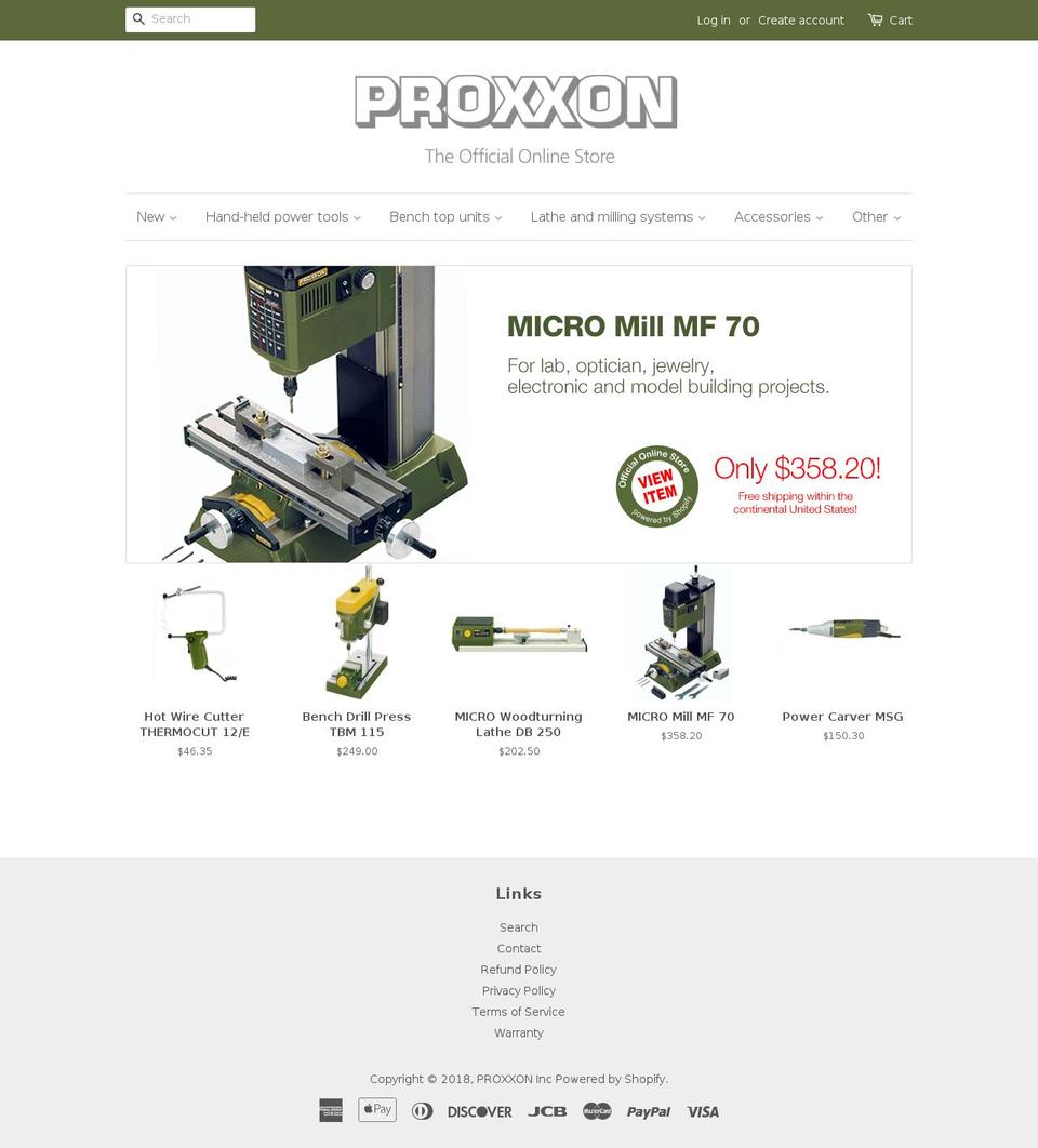 proxxon-us-shop.com shopify website screenshot