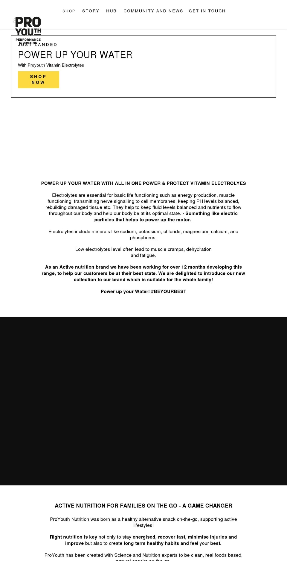 proyouthnutrition.com shopify website screenshot