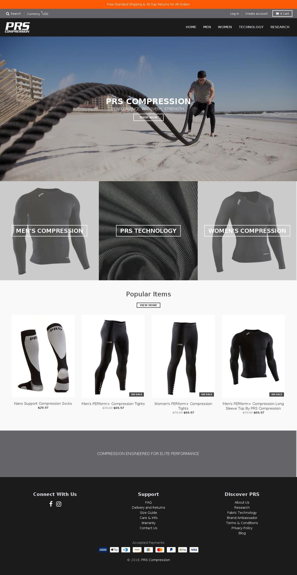 prscompression.com shopify website screenshot