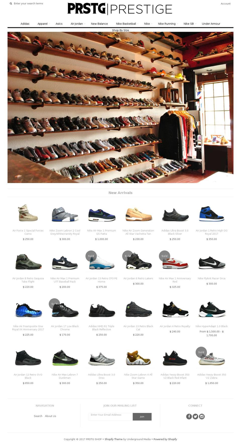 Vantage Shopify theme site example prstgshop.com
