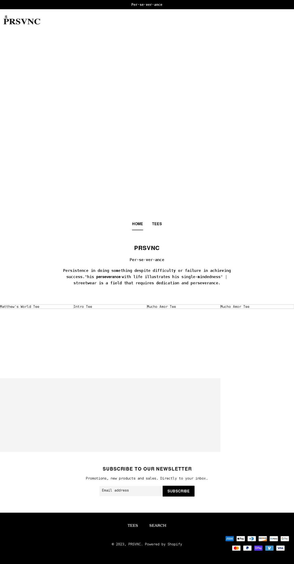 prsvnc.com shopify website screenshot