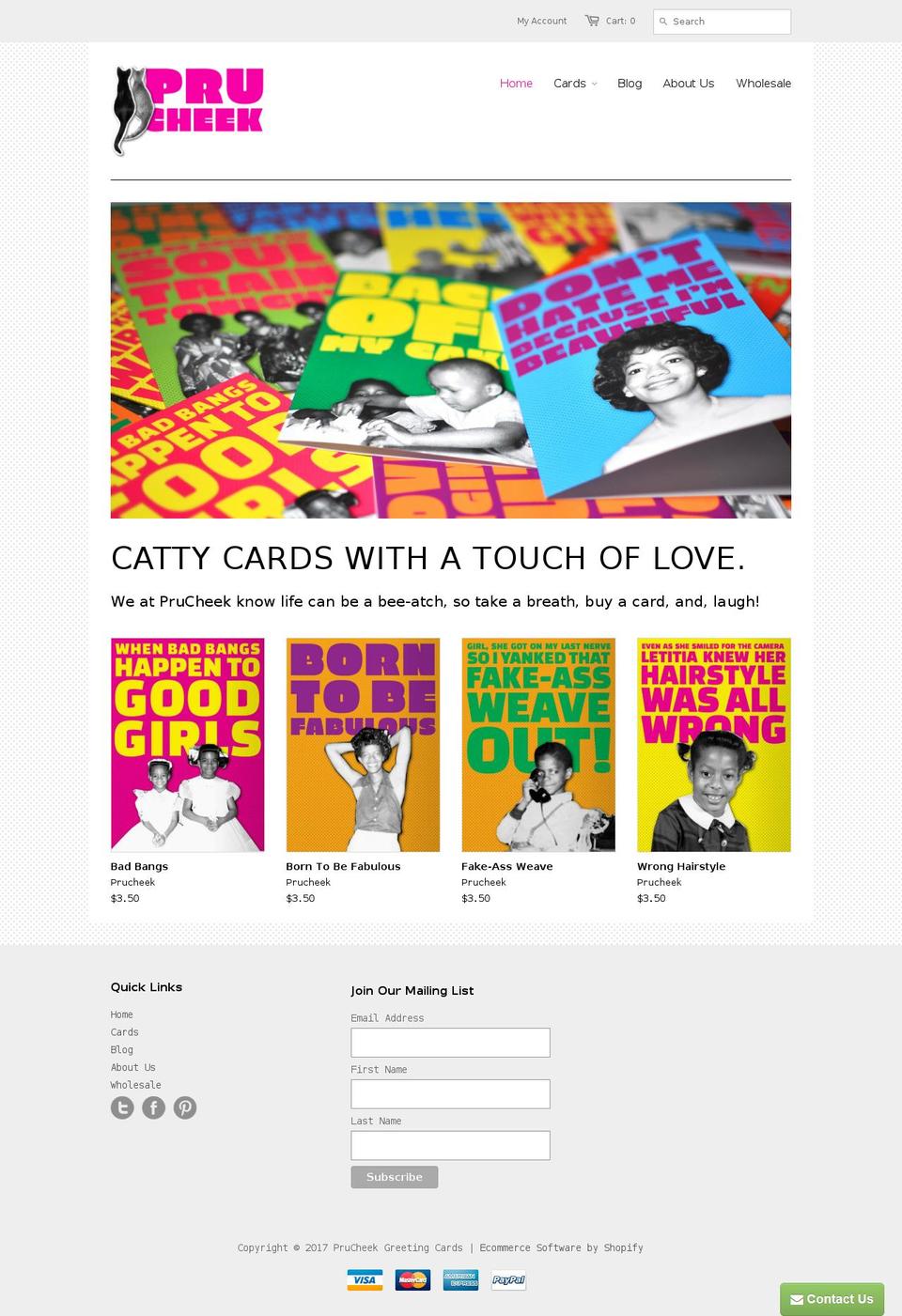 prucheek.com shopify website screenshot