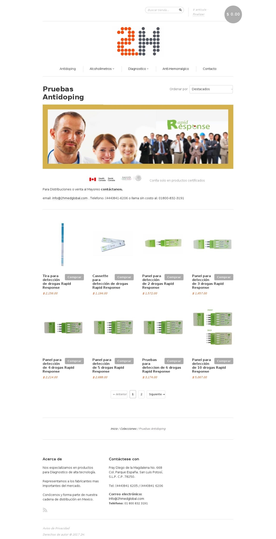 pruebadrogas.com shopify website screenshot