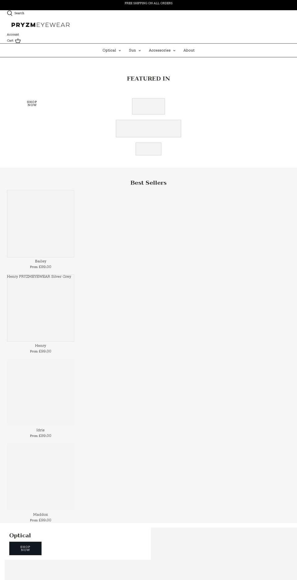 pryzmeyewear.com shopify website screenshot