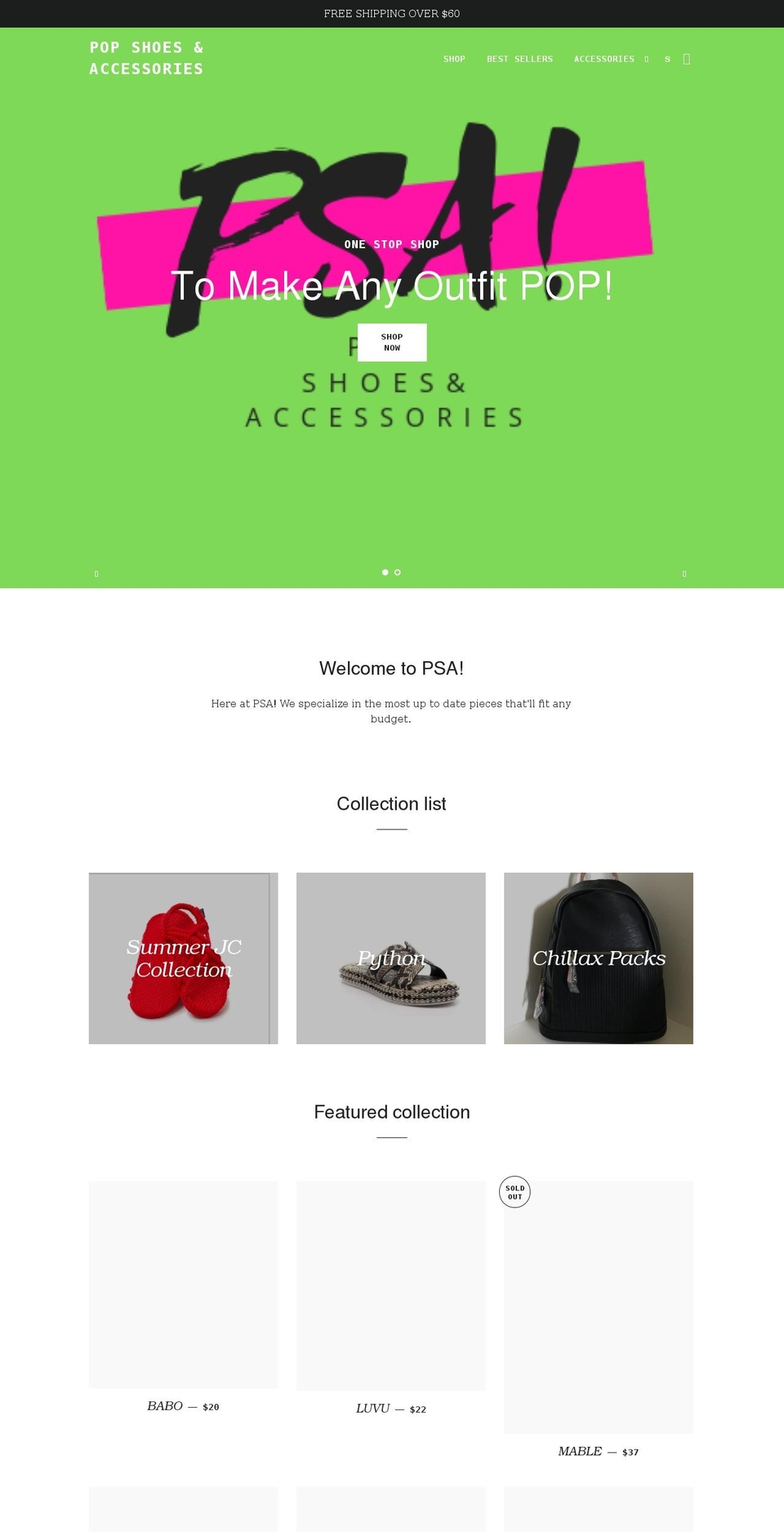 psashoes.com shopify website screenshot