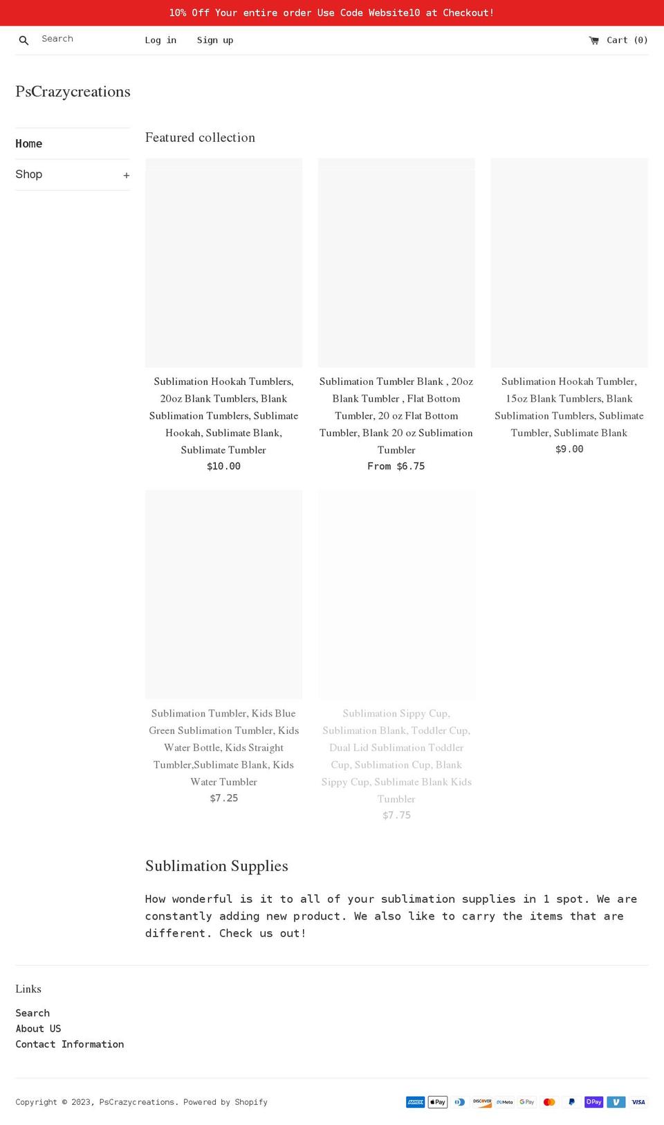 pscrazycreations.net shopify website screenshot