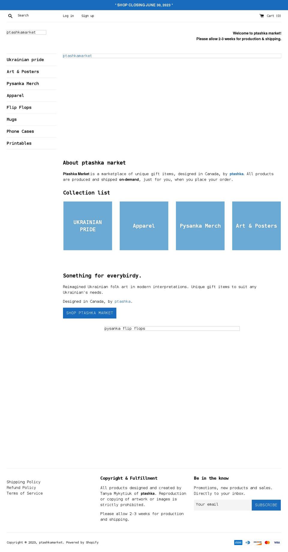 ptashkamarket.ca shopify website screenshot