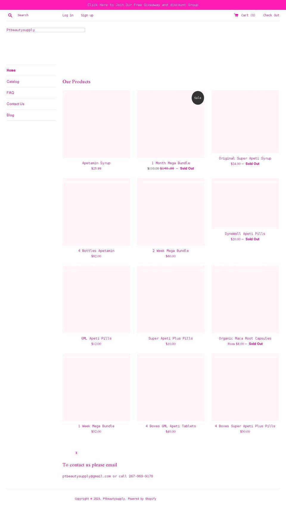 ptbeautysupply.net shopify website screenshot