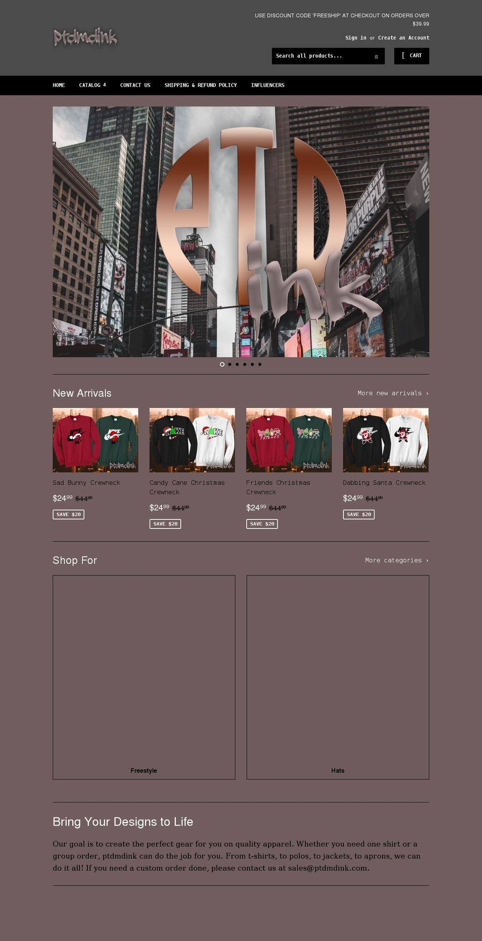 ptdmdink.com — Shopify storefront screenshot