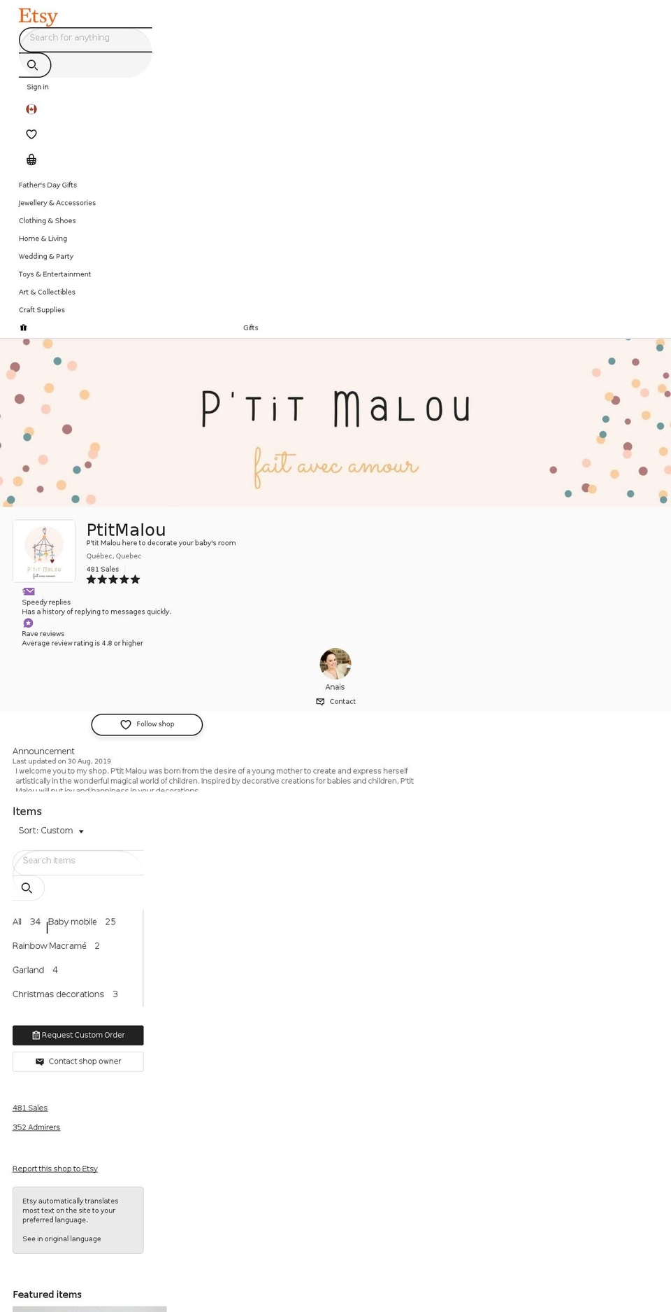ptitmalou.com shopify website screenshot