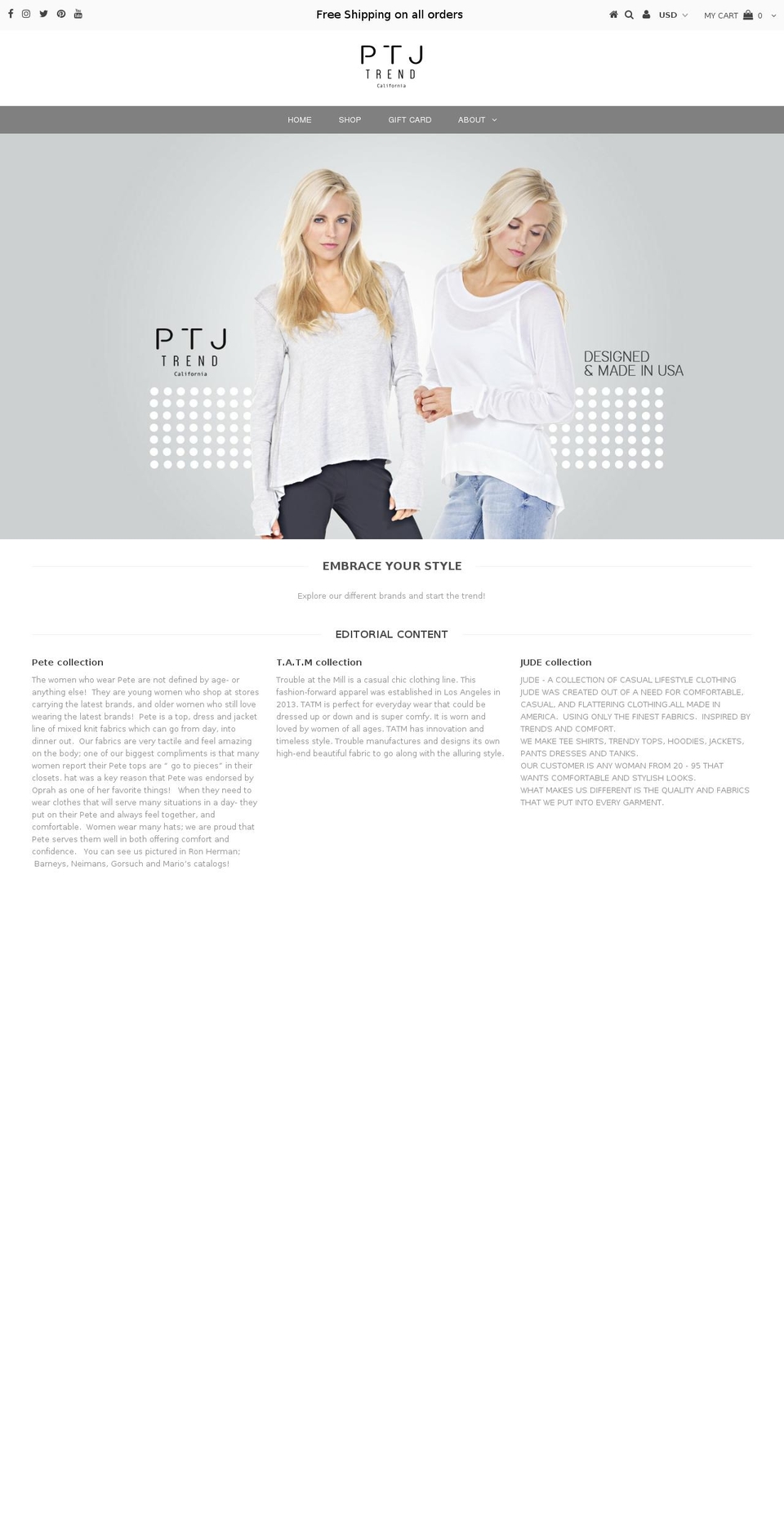 ptjtrend.com shopify website screenshot