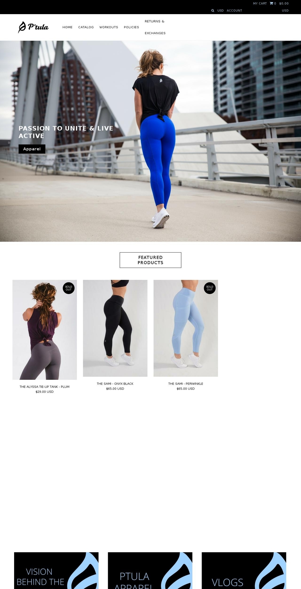 ptulaactive.com shopify website screenshot