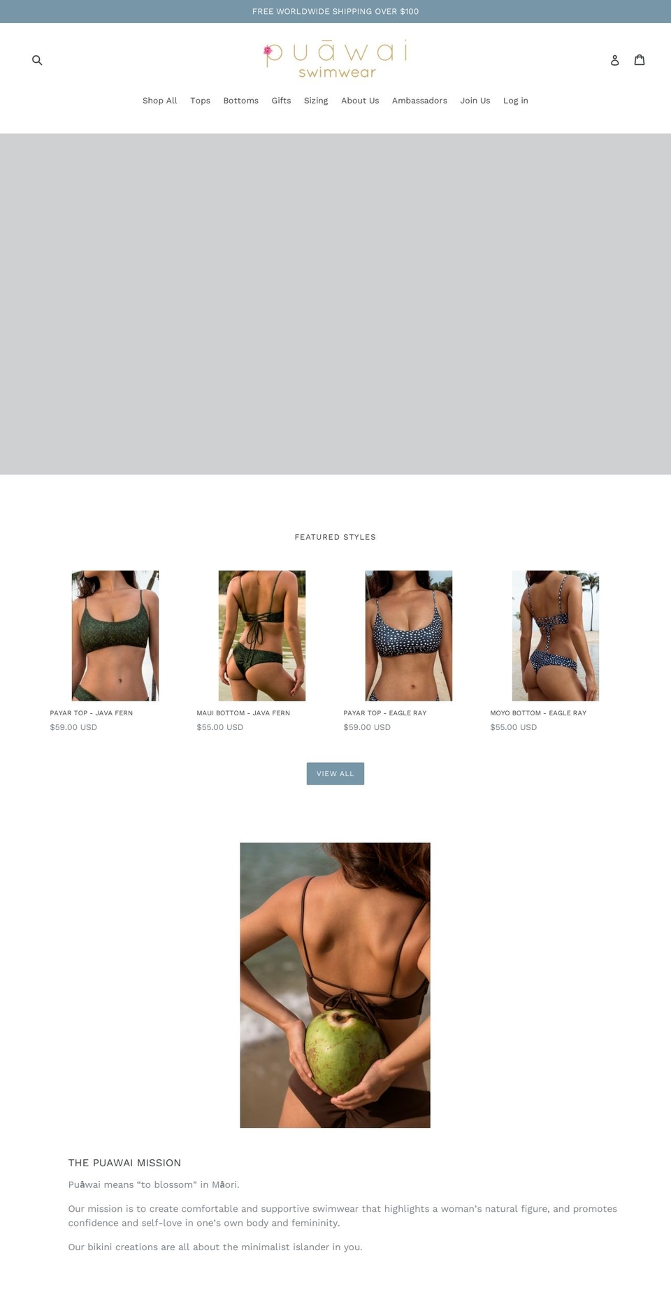 puawaiswimwear.com shopify website screenshot