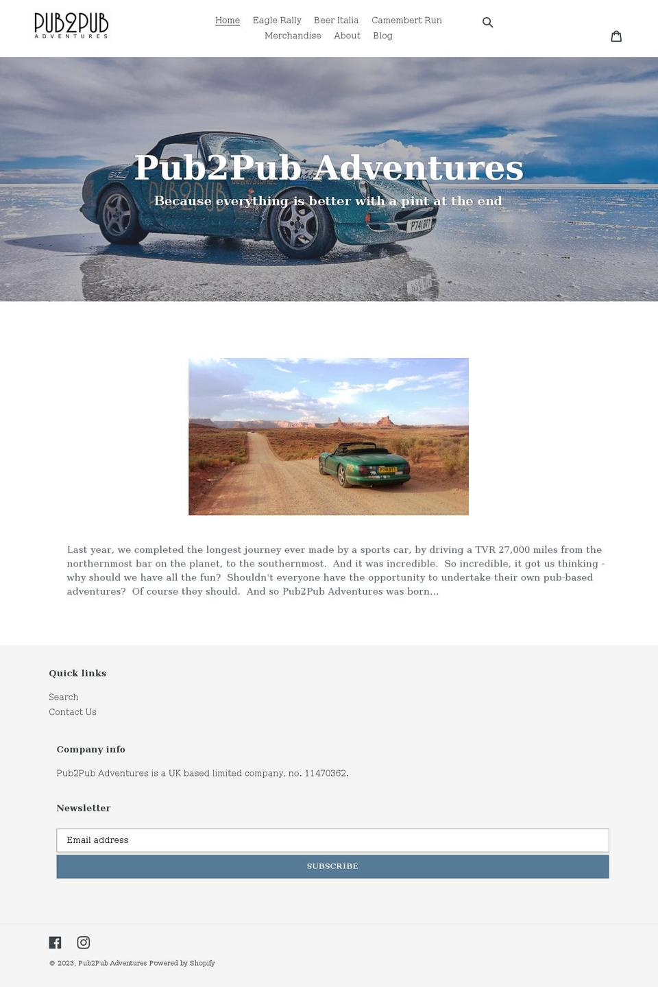pub2pubadventures.com shopify website screenshot