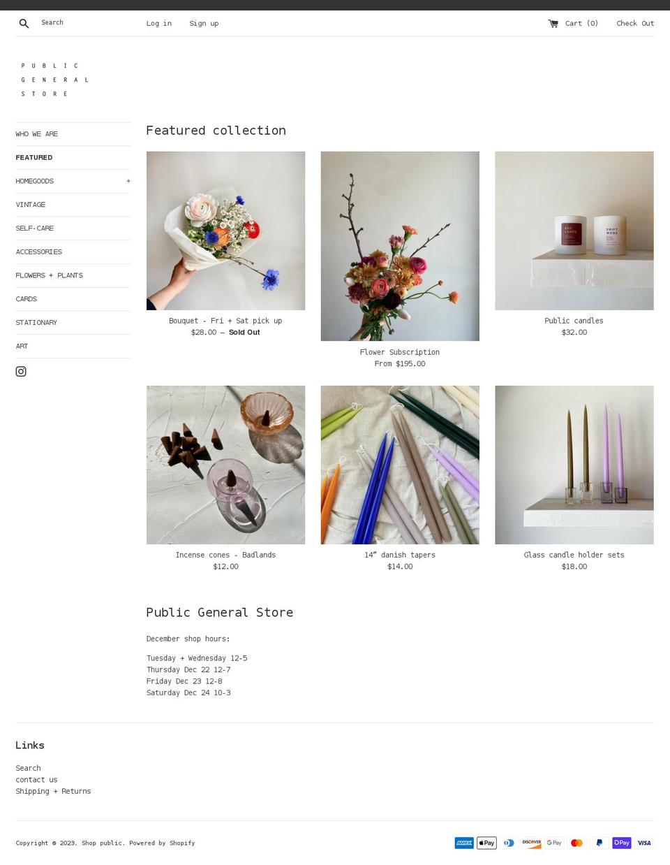 publicgeneralstore.com shopify website screenshot