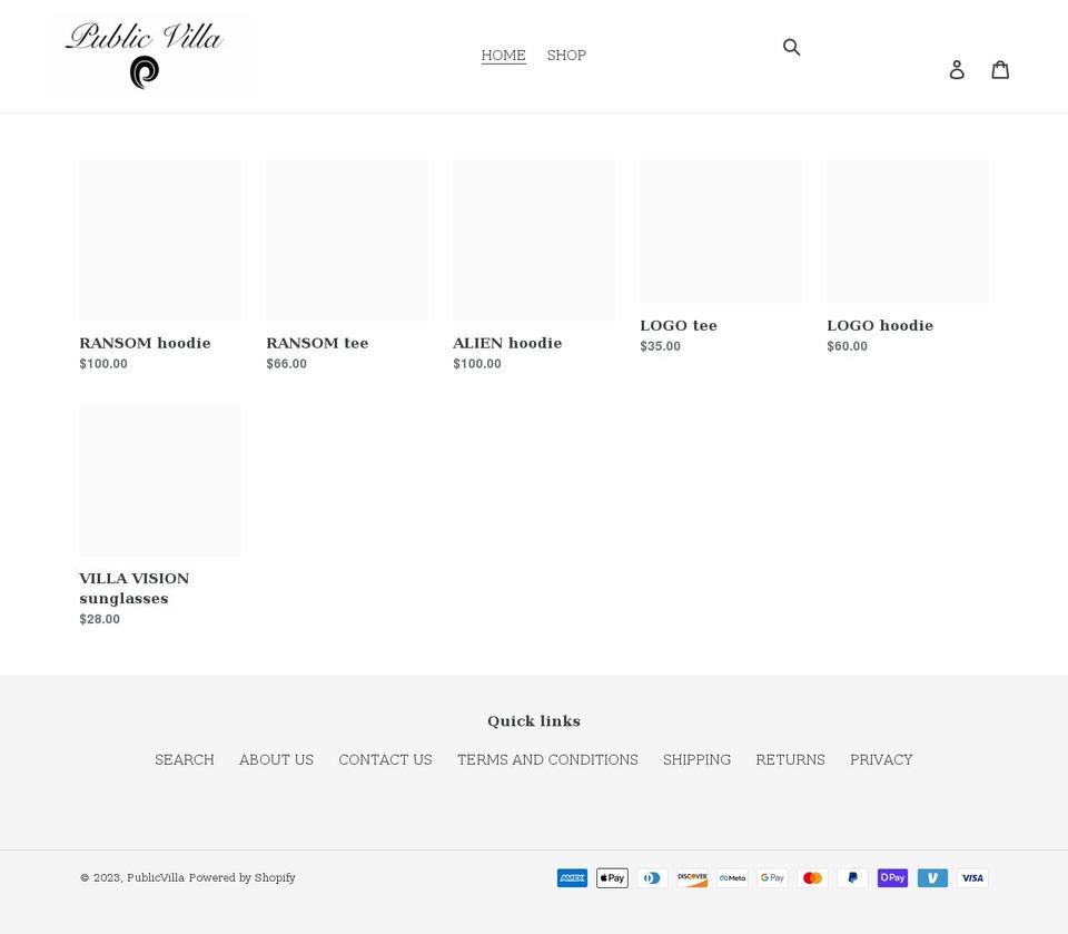 publicvilla.com shopify website screenshot