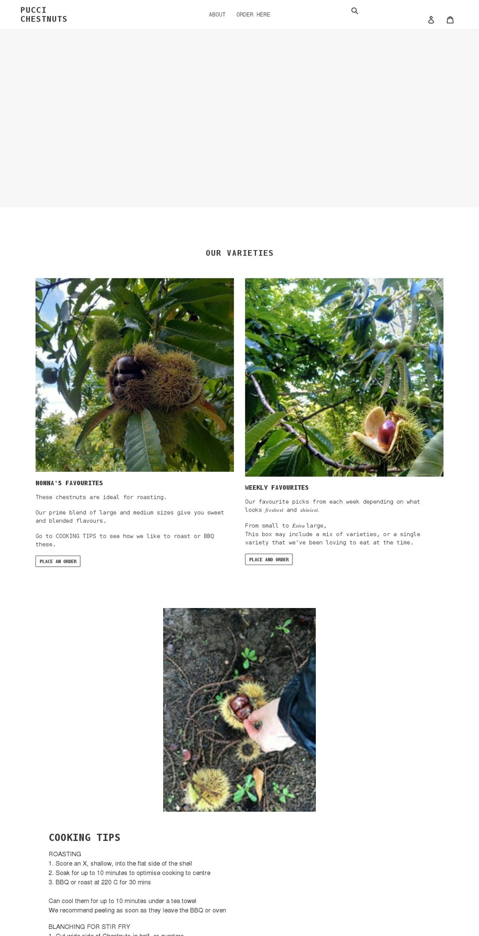 puccichestnuts.com shopify website screenshot