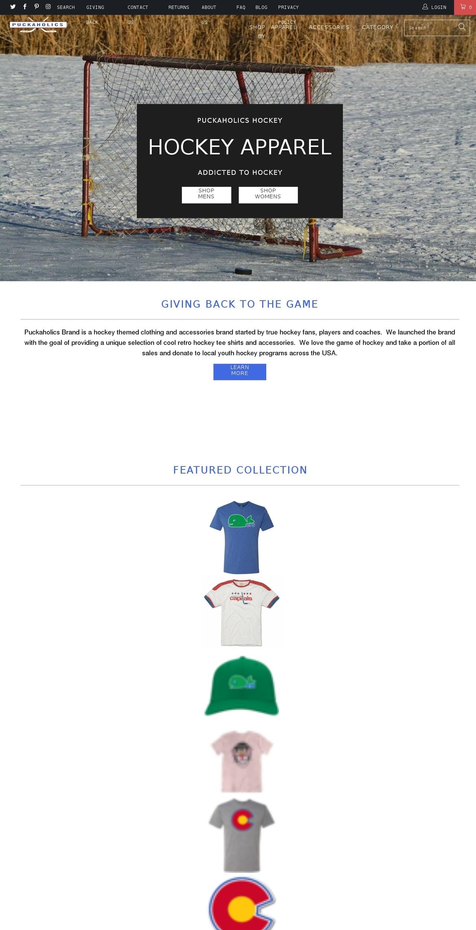 puckaholics.com — Shopify storefront screenshot
