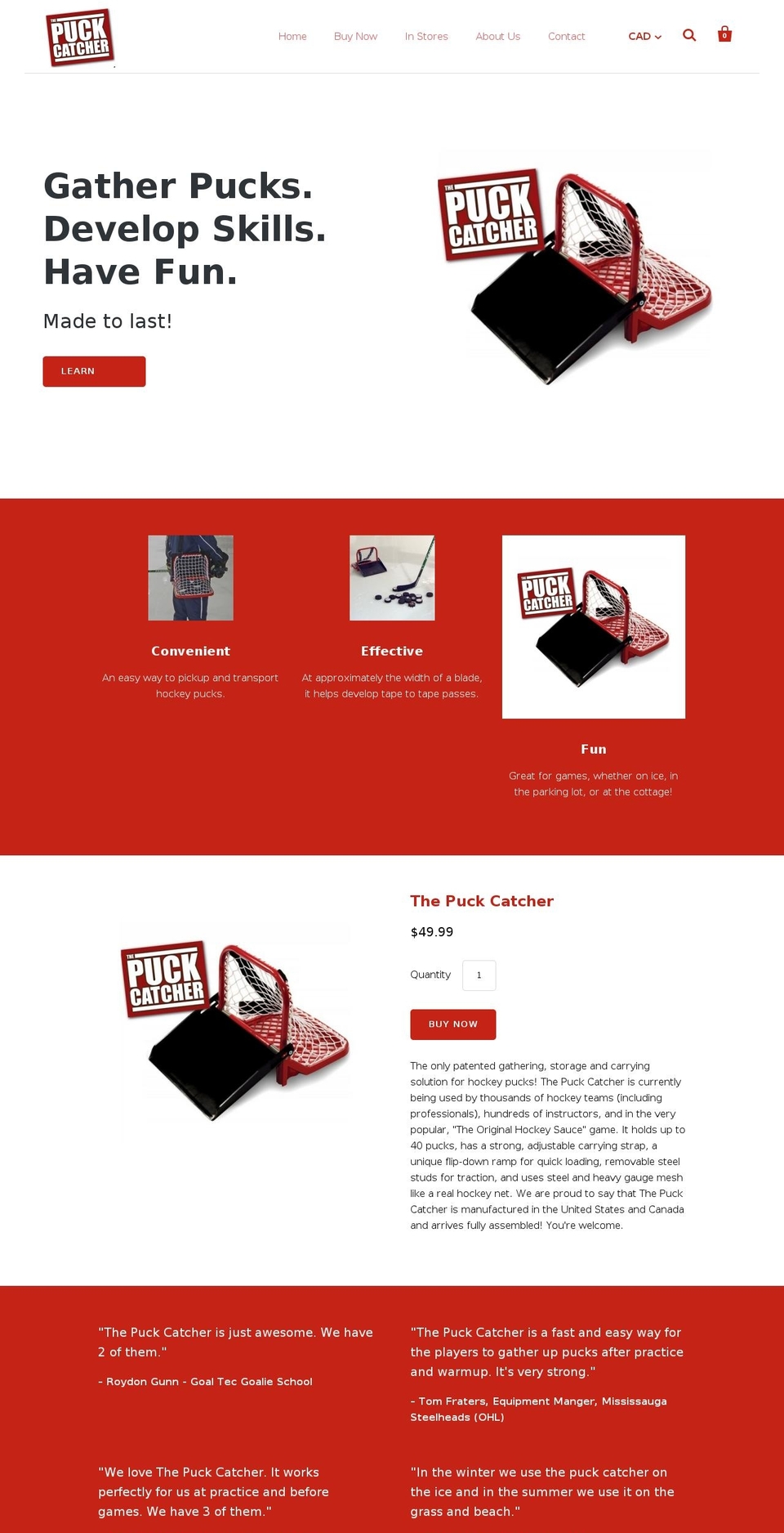 Startup Shopify theme site example puckcatcher.com