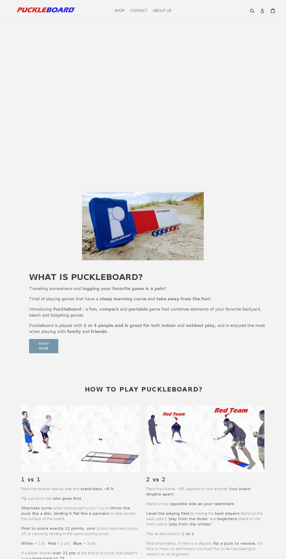 puckleboardgame.com shopify website screenshot