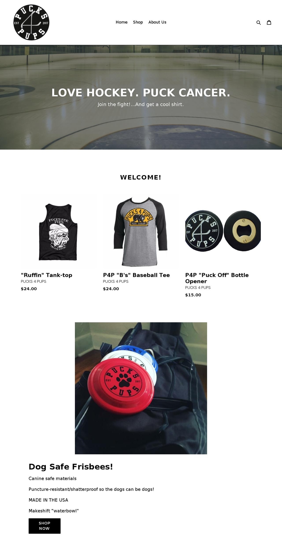 pucks4pups.com — Shopify storefront screenshot