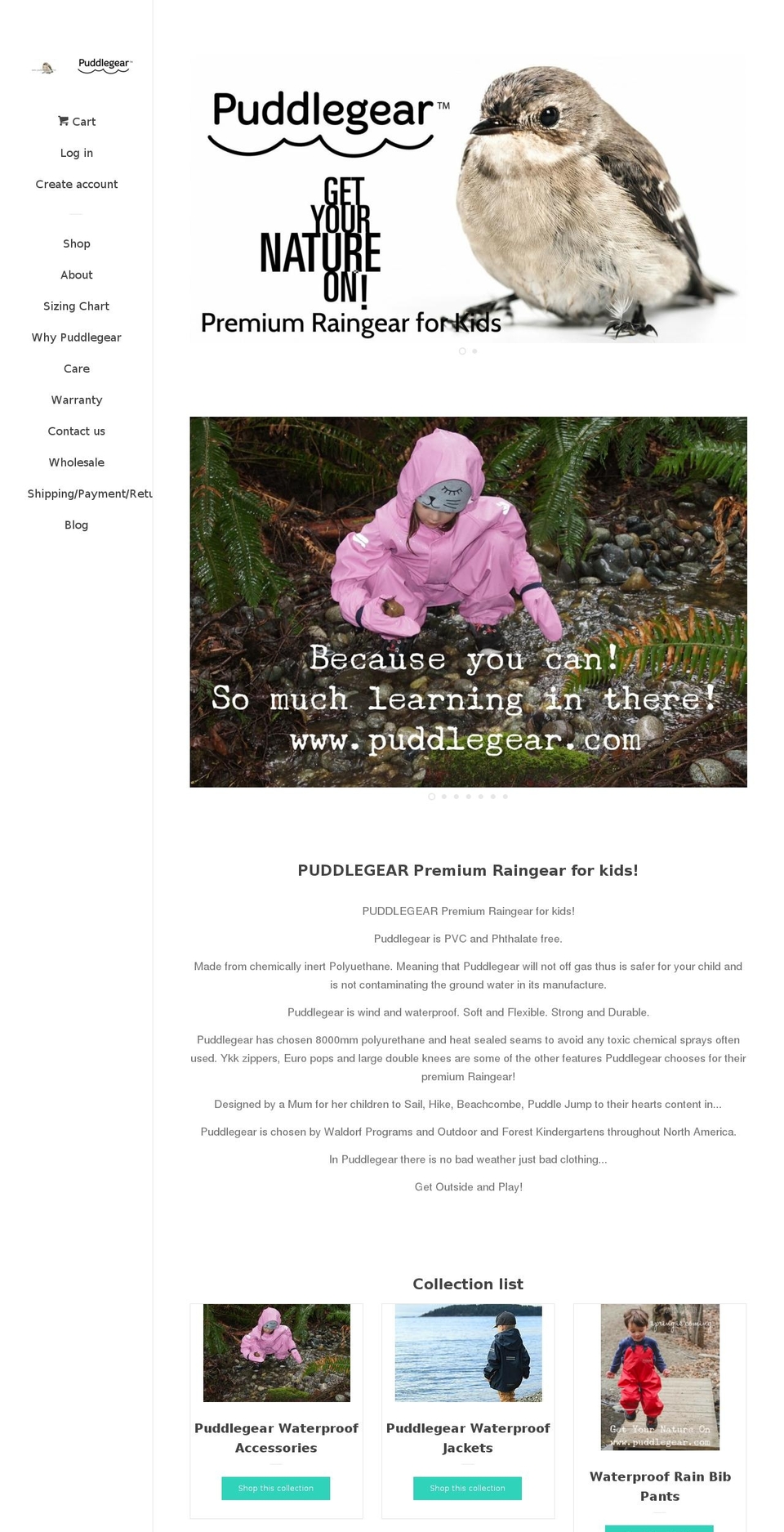 puddlegear.ca shopify website screenshot