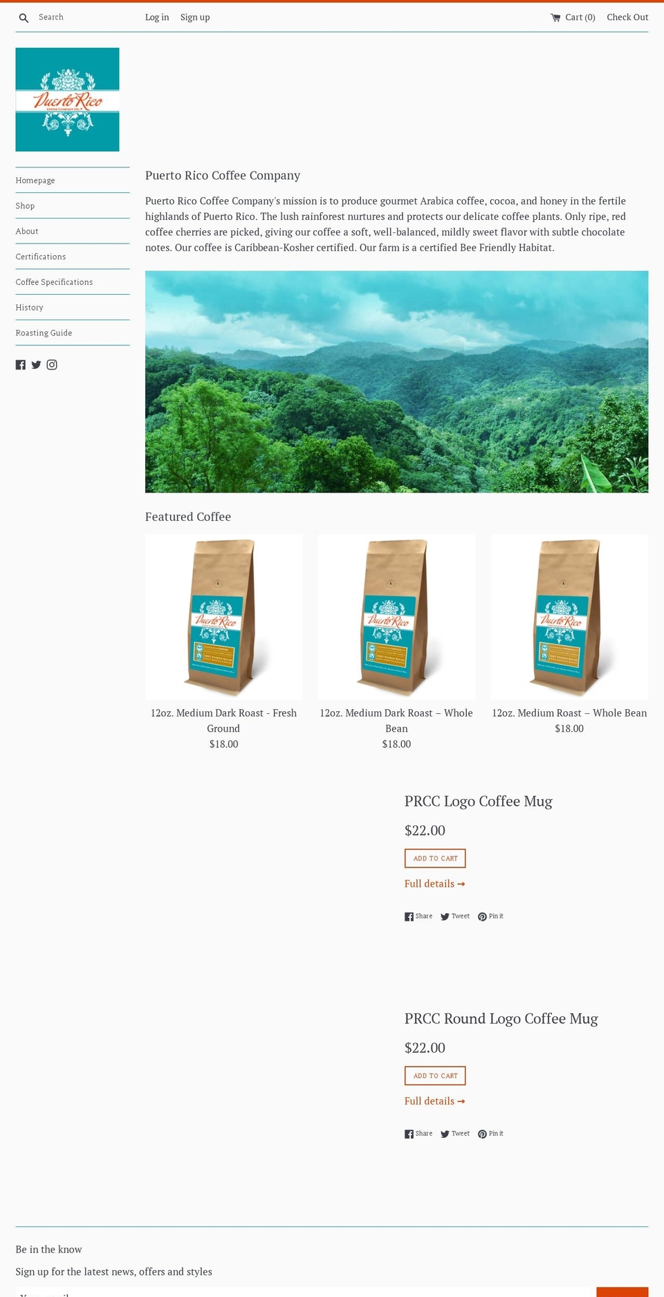puertoricocoffeeinc.com shopify website screenshot