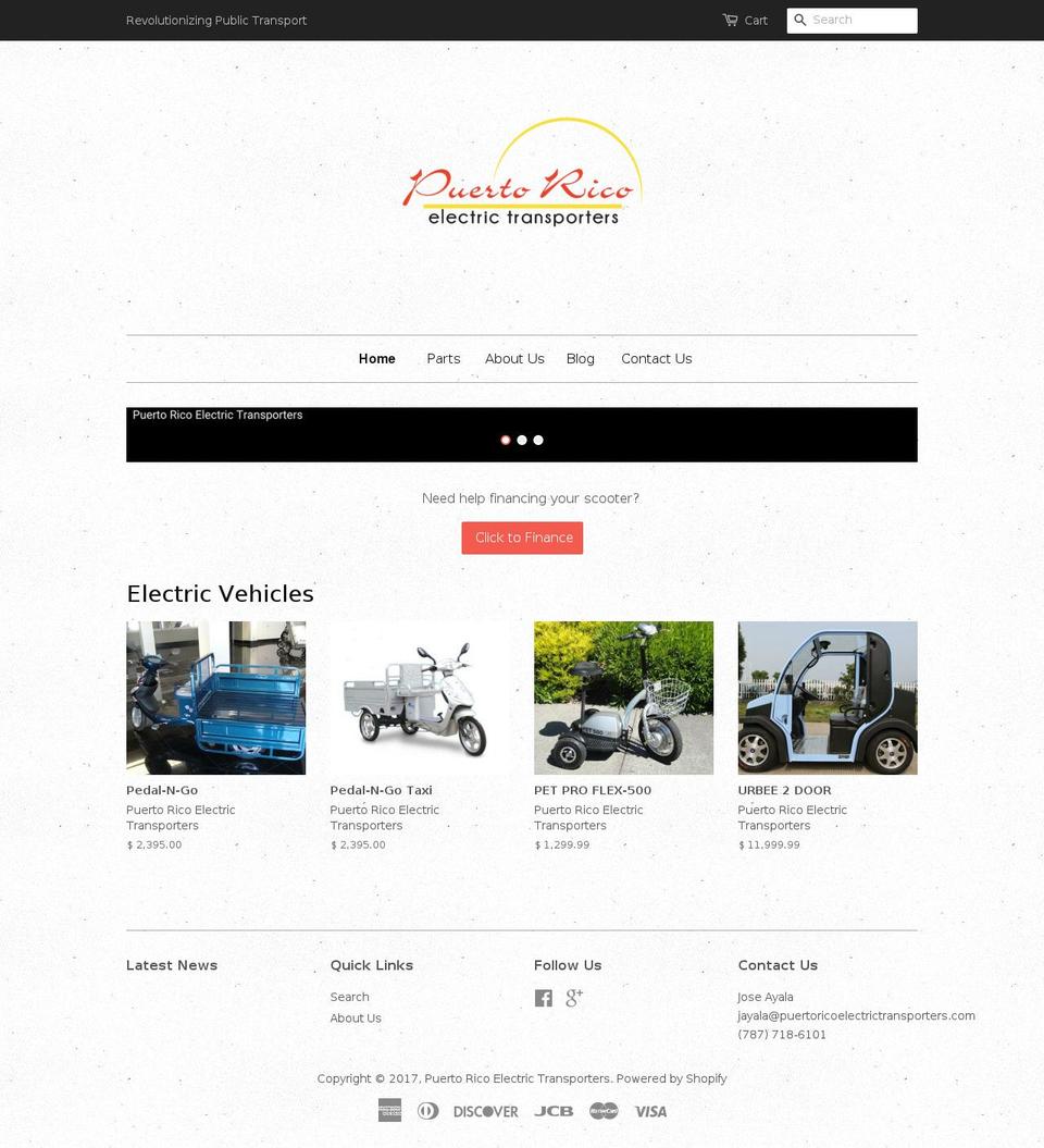 puertoricoelectrictransporters.com shopify website screenshot