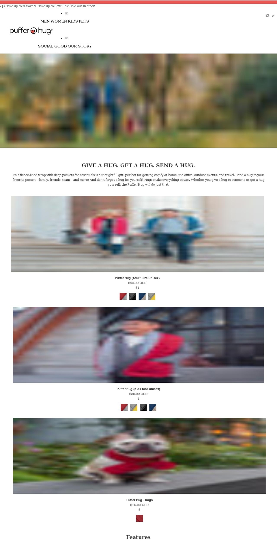 pufferhug.com shopify website screenshot