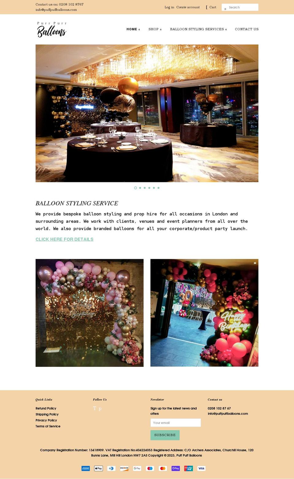 puffpuffballoons.com shopify website screenshot