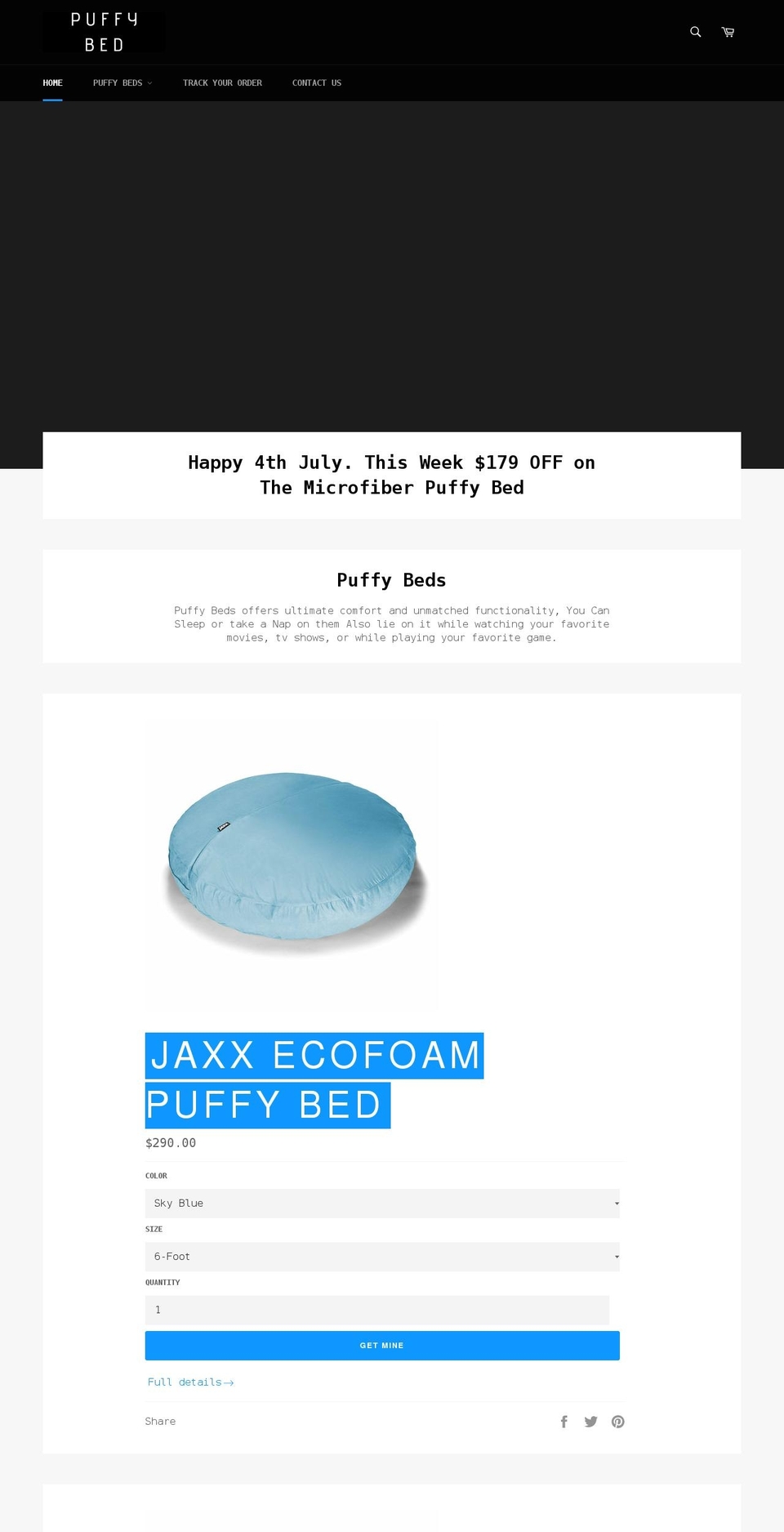 puffy-bed.myshopify.com shopify website screenshot